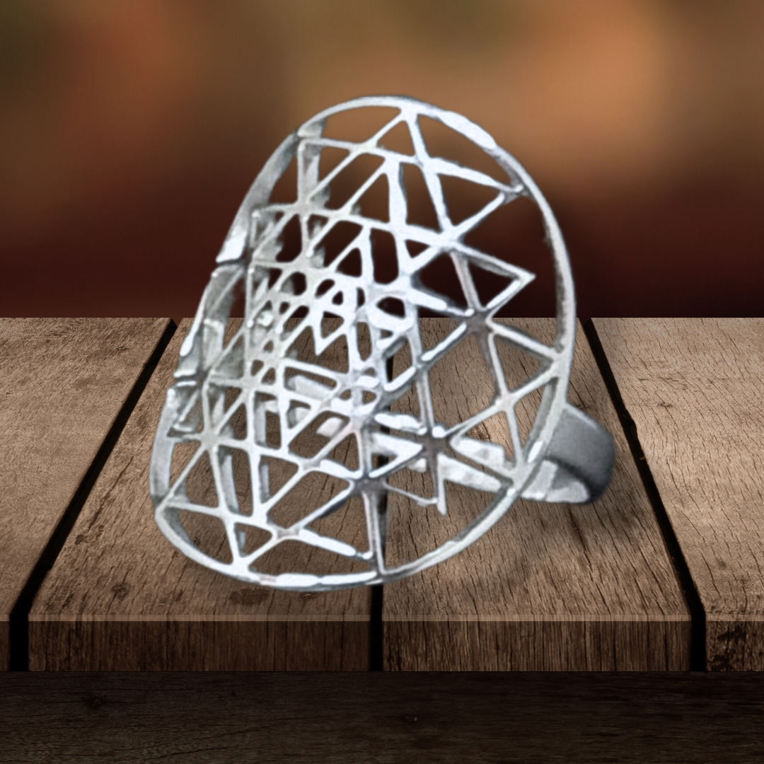 Bague réglable Sri-Yantra en acier inoxydable (BAGSY) - ENAE Minéraux