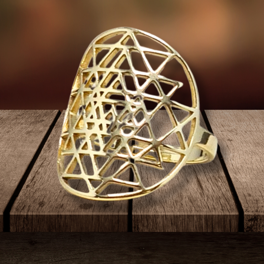 Bague réglable Sri-Yantra en acier inoxydable doré (BAGSYD) - ENAE Minéraux