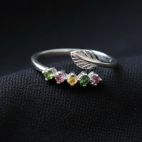 Bague réglable en Tourmaline multicolore et Argent