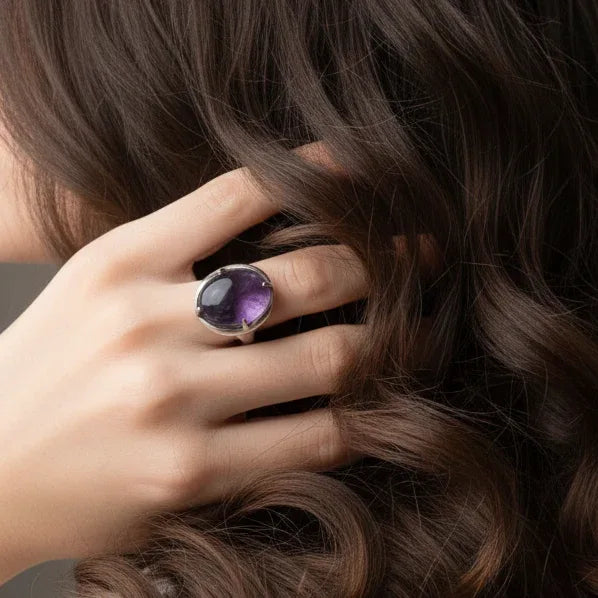 Bague réglable en Améthyste (BAGA6)