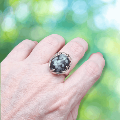 Bague réglable en Obsidienne mouchetée (BAGA7)