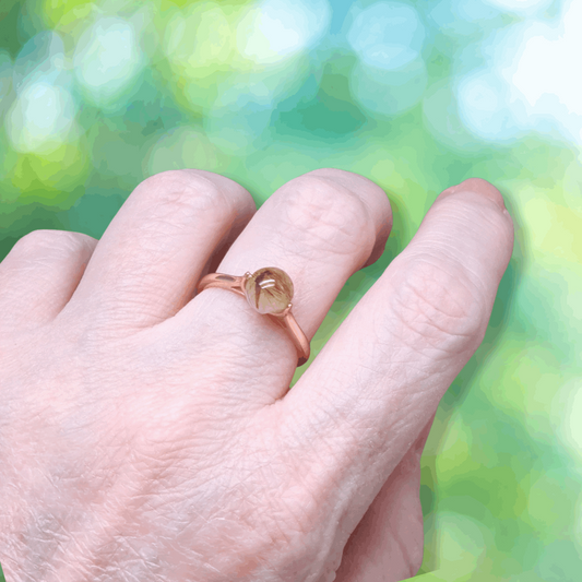 Bague réglable en Quartz Rutile et Argent rosé (BAGP10)