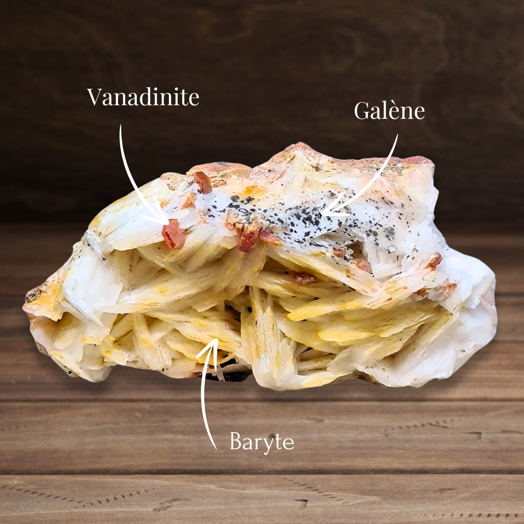 Baryte, Vanadinite et Galène 101g (MB543) - ENAE Minéraux