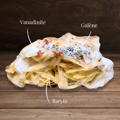 Baryte, Vanadinite et Galène 101g (MB543) - ENAE Minéraux