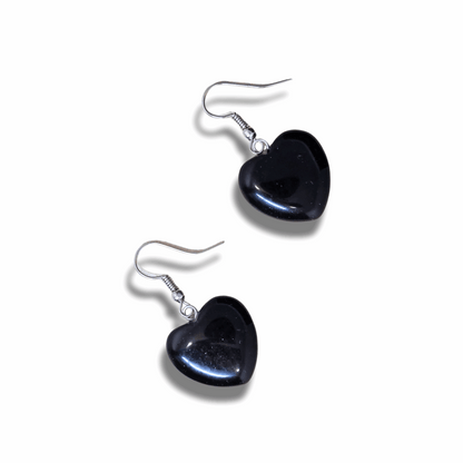 Boucles d'oreilles cœur en Obsidienne noire (BOC) - ENAE Minéraux