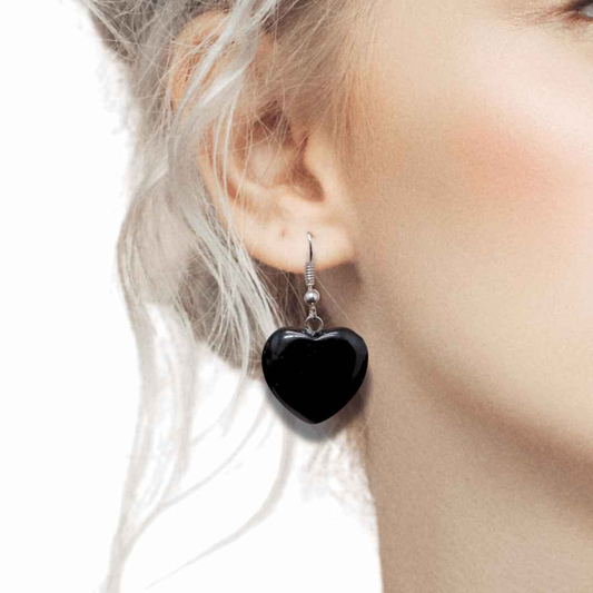 Boucles d'oreilles cœur en Obsidienne noire (BOC) - ENAE Minéraux