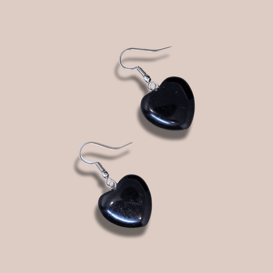 Boucles d'oreilles cœur en Obsidienne noire (BOC)
