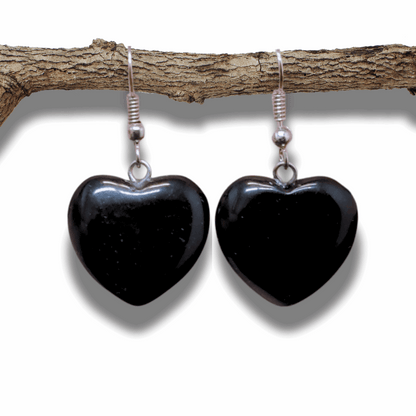 Boucles d'oreilles cœur en Obsidienne noire (BOC) - ENAE Minéraux