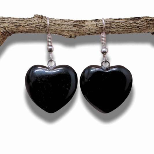 Boucles d'oreilles cœur en Obsidienne noire (BOC) - ENAE Minéraux