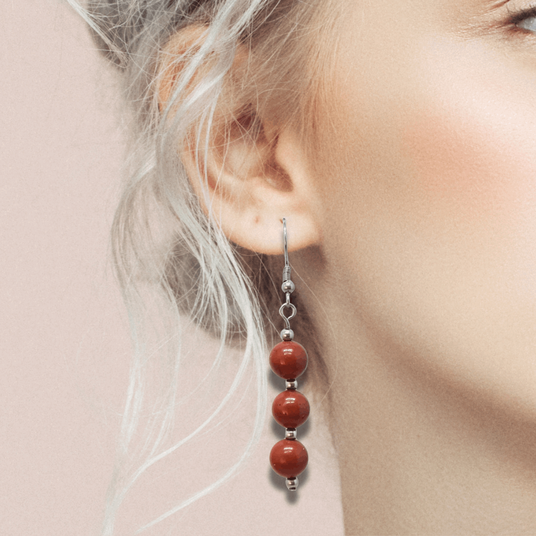 Boucles d'oreilles en Jaspe Rouge (BO228)