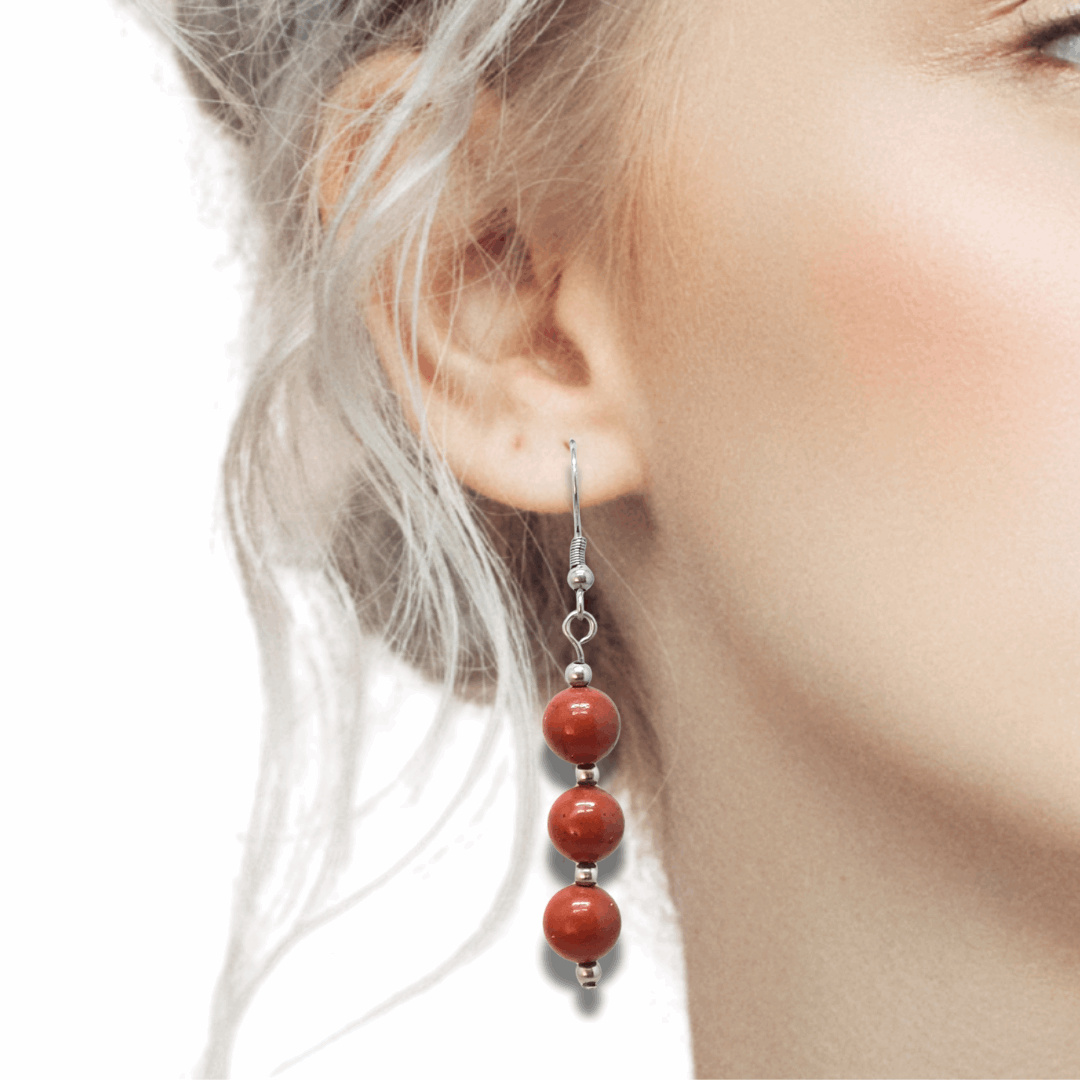 Boucles d'oreilles en Jaspe Rouge (BO228)