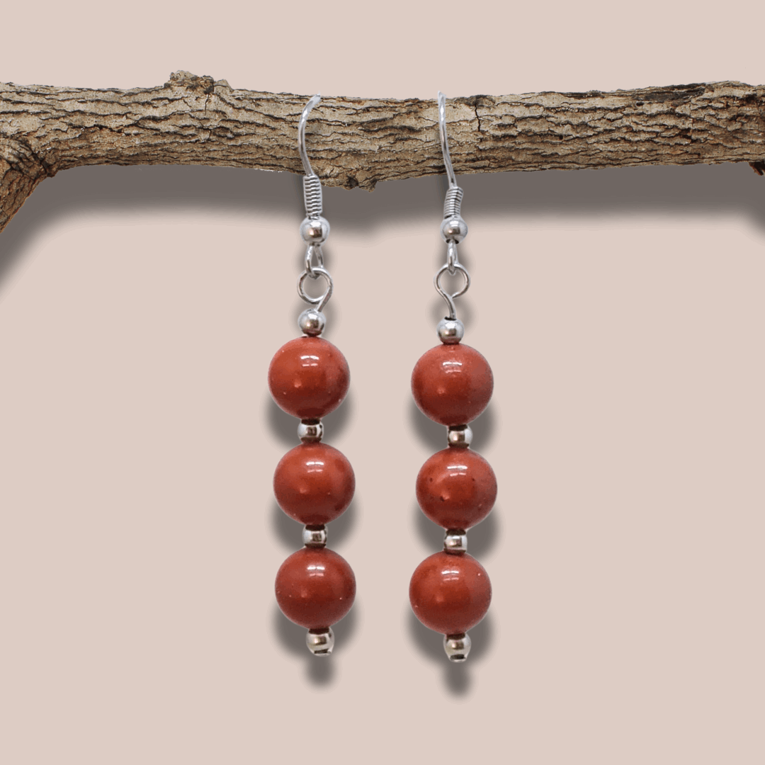 Boucles d'oreilles en Jaspe Rouge (BO228)