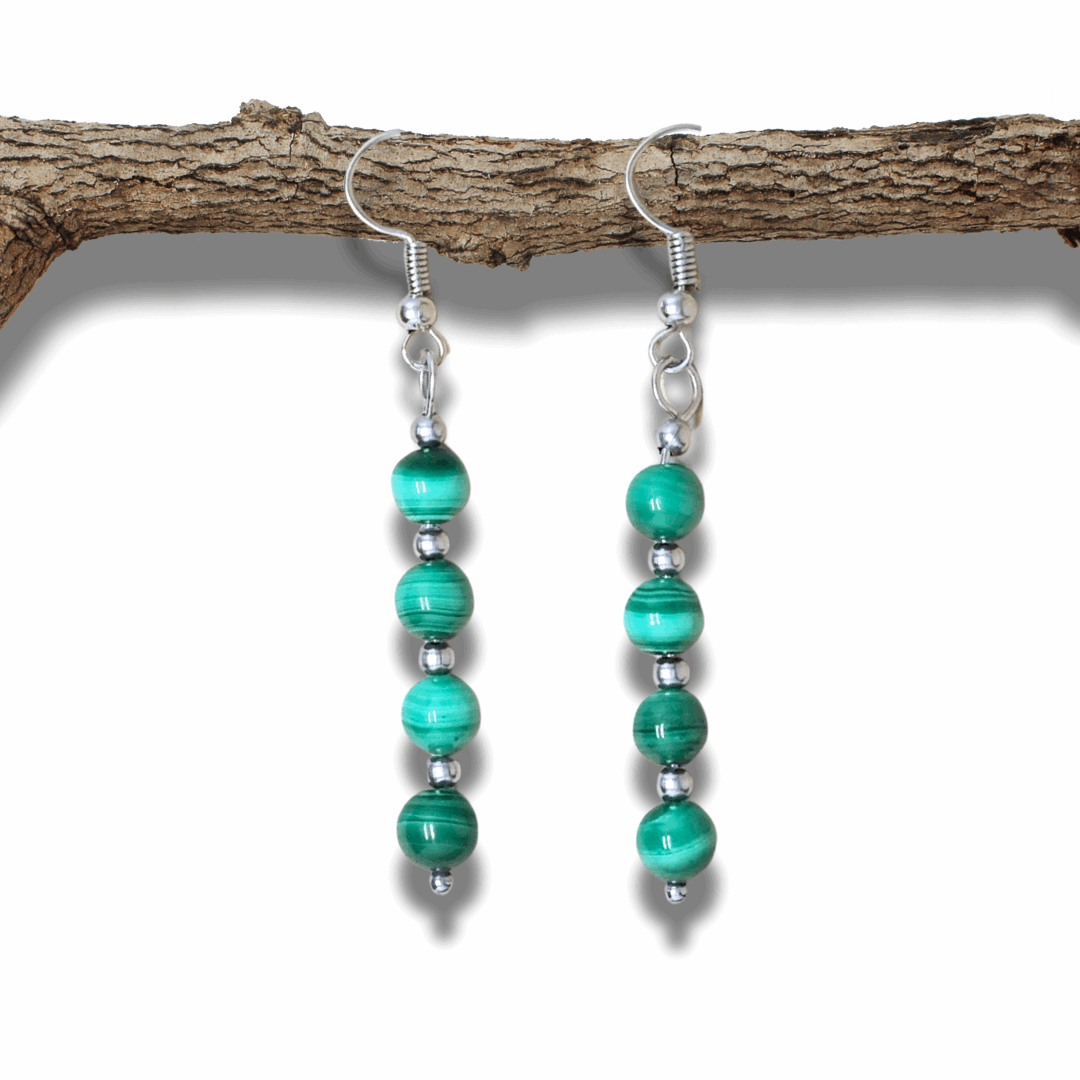 Boucles d'oreilles en perles de Malachite (BO212)