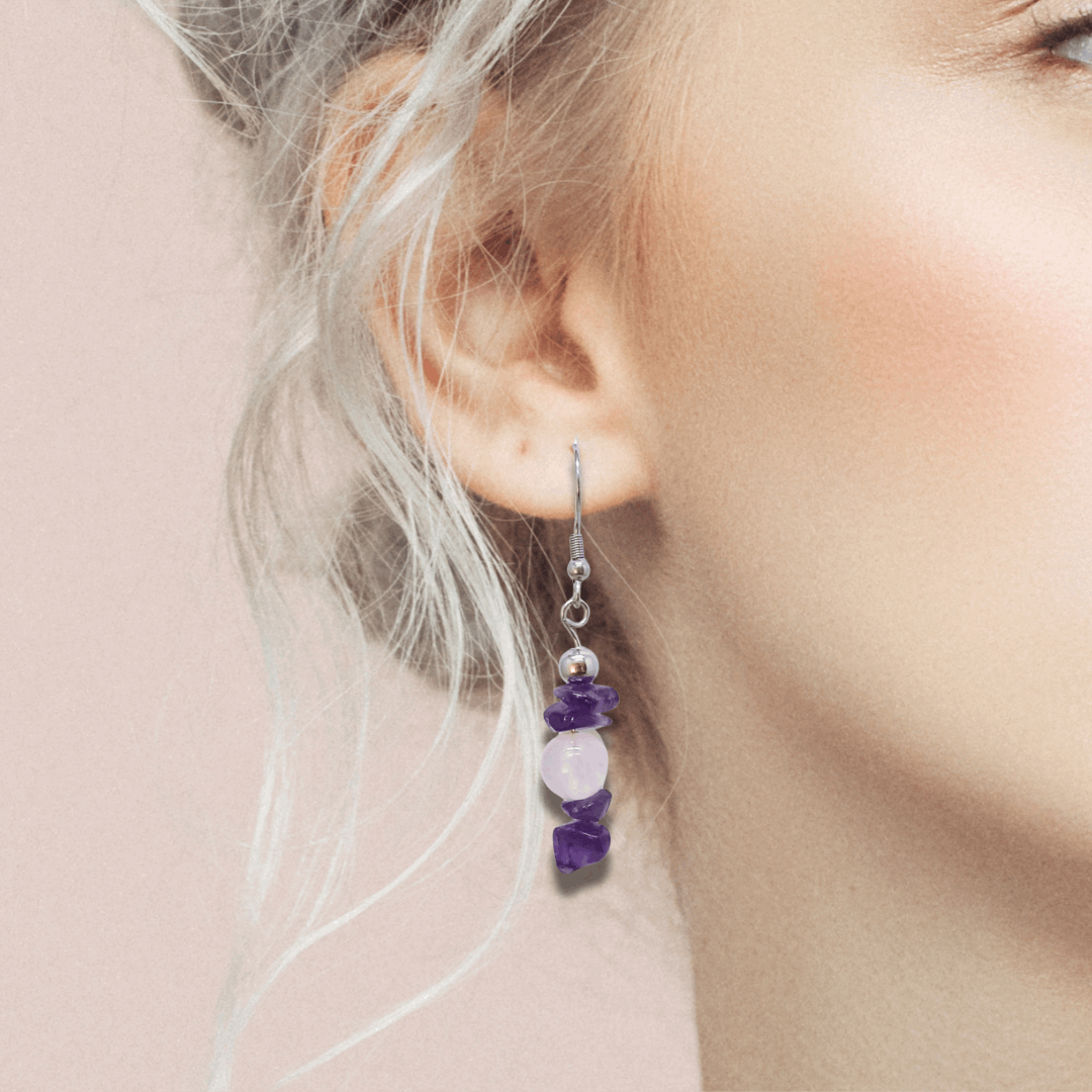 Boucles d'oreilles en Améthyste et Quartz rose (BO230)