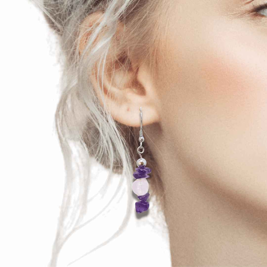 Boucles d'oreilles en Améthyste et Quartz rose (BO230) - ENAE Minéraux