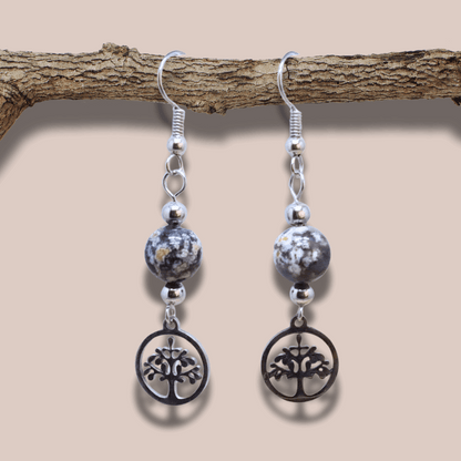 Boucles d'oreilles en Rhyolite Océan et Arbre de Vie