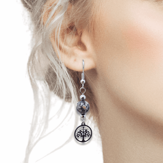 Boucles d'oreilles en Rhyolite Océan et Arbre de Vie (BO231) - ENAE Minéraux