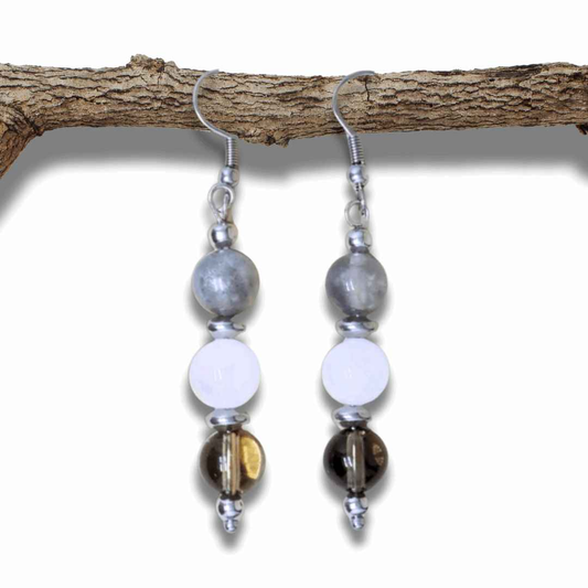 Boucles d'oreilles en perles de 3 Quartz (BO214)