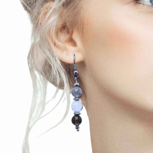 Boucles d'oreilles en perles de 3 Quartz (BO214)