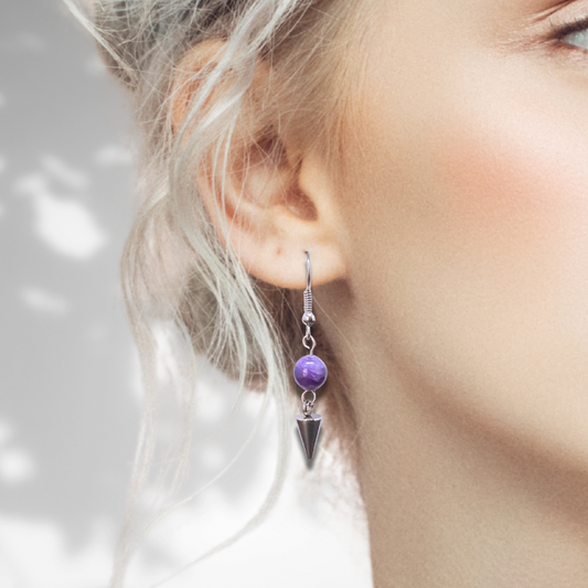 Boucles d'oreilles en Charoïte (BOHM200) - ENAE Minéraux