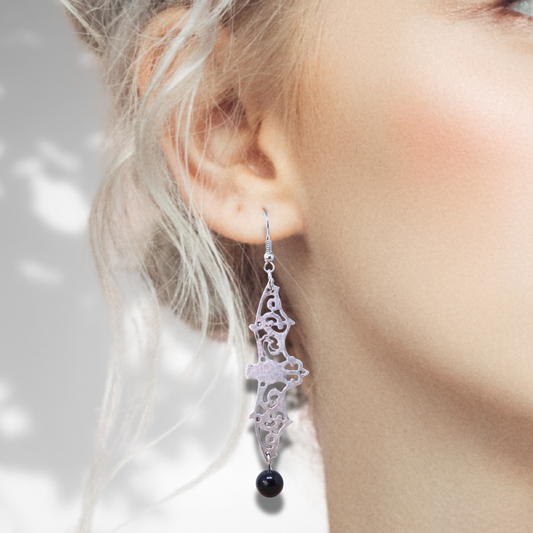 Boucles d'oreilles chauve-souris et Obsidienne noire (BOHM204) - ENAE Minéraux