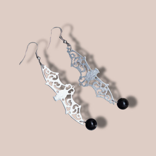 Boucles d'oreilles chauve-souris et Obsidienne noire (BOHM204)