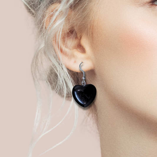 Boucles d'oreilles cœur en Obsidienne noire (BOC)