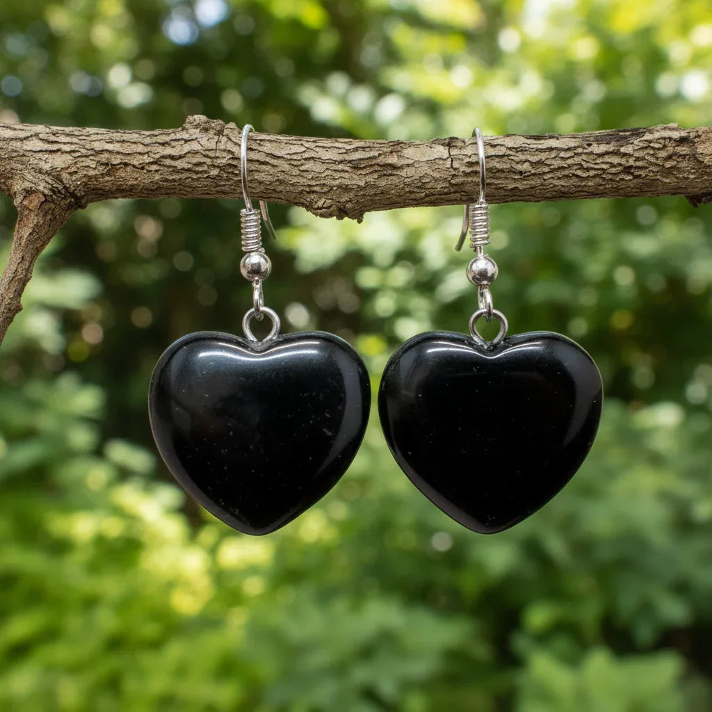 Boucles d'oreilles cœur en Obsidienne noire (BOC)