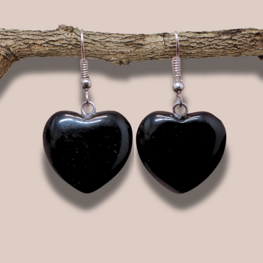 Boucles d'oreilles cœur en Obsidienne noire (BOC)