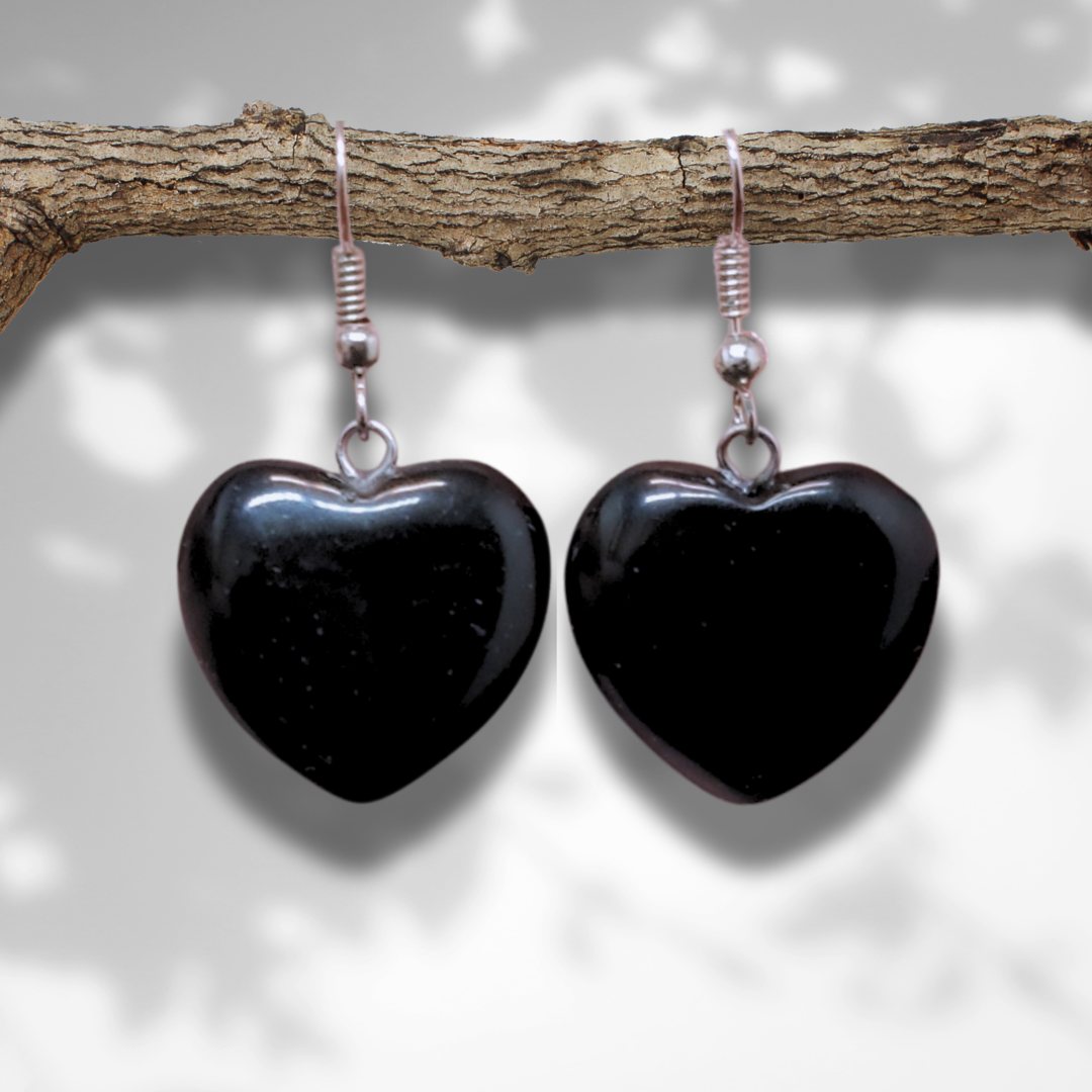 Boucles d'oreilles cœur en Obsidienne noire (BOC) - ENAE Minéraux