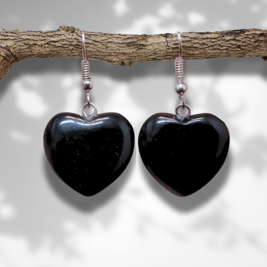 Boucles d'oreilles cœur en Obsidienne noire (BOC) - ENAE Minéraux
