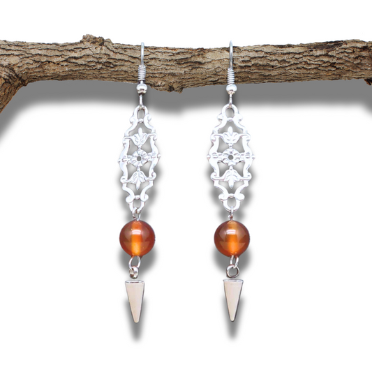 Boucles d'oreilles en Cornaline et acier inoxydable (BOHM199) - ENAE Minéraux