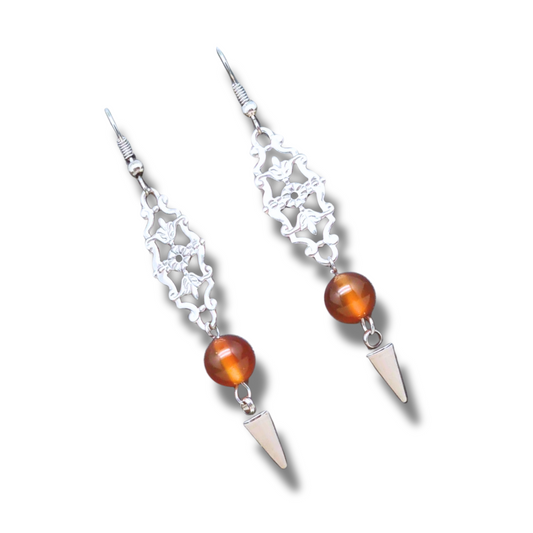 Boucles d'oreilles en Cornaline et acier inoxydable (BOHM199) - ENAE Minéraux