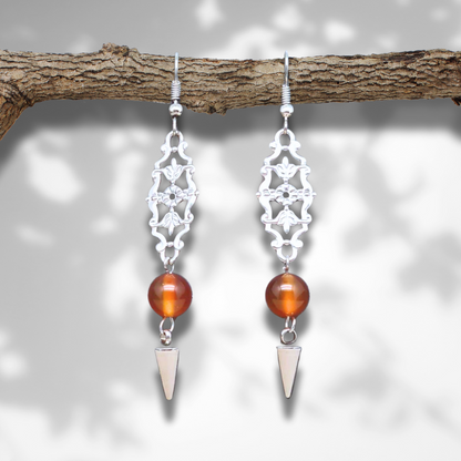 Boucles d'oreilles en Cornaline et acier inoxydable (BOHM199) - ENAE Minéraux