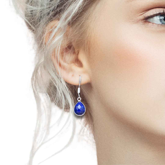 Boucles d'oreilles en Lapis Lazuli facetté et Argent (BO152)