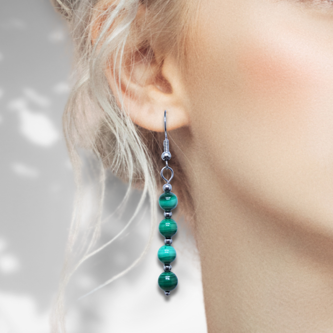 Boucles d'oreilles en perles de Malachite (BO212) - ENAE Minéraux