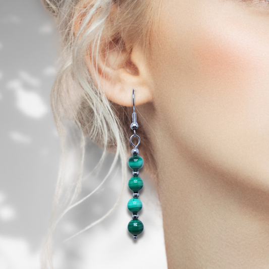 Boucles d'oreilles en perles de Malachite (BO212) - ENAE Minéraux