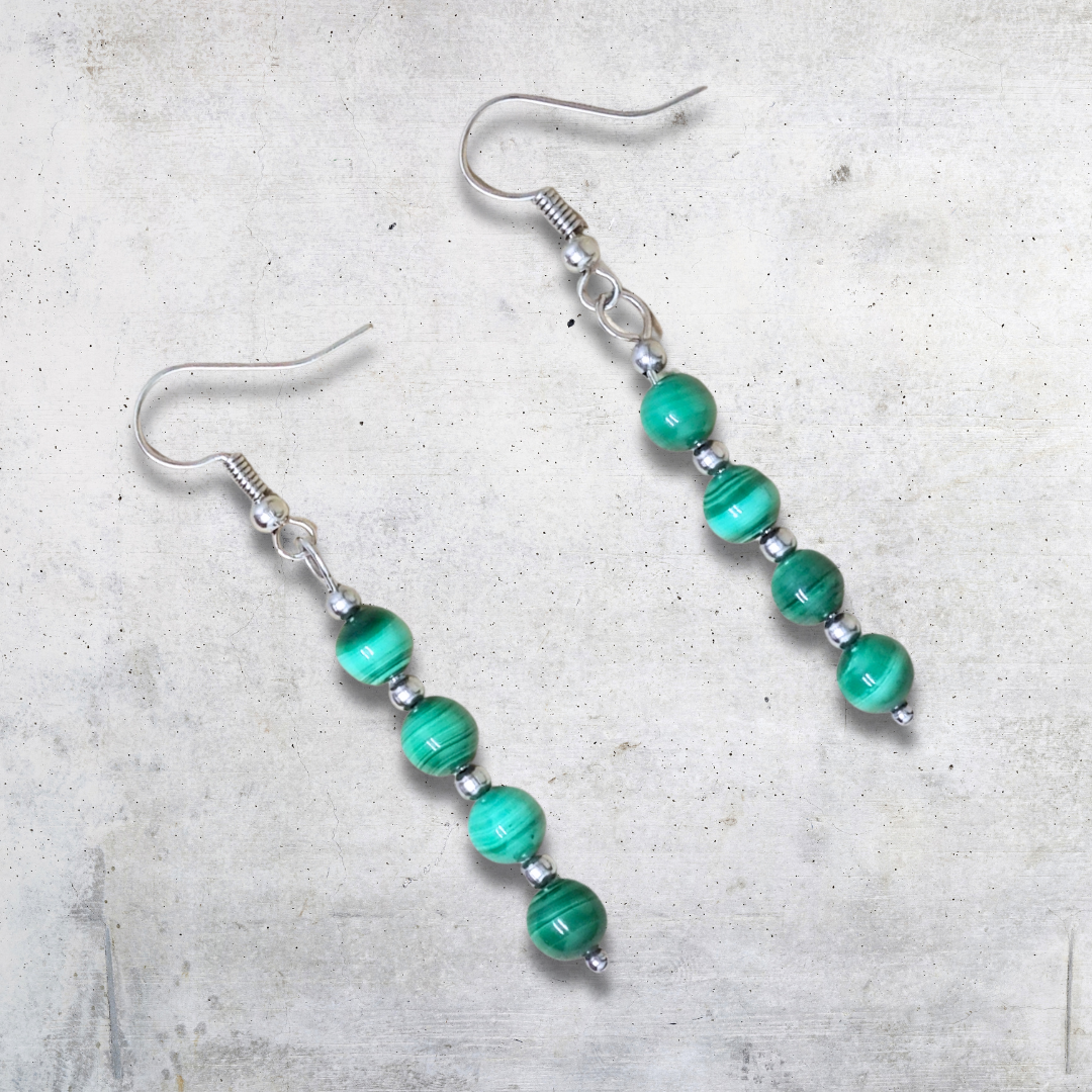 Boucles d'oreilles en perles de Malachite (BO212) - ENAE Minéraux