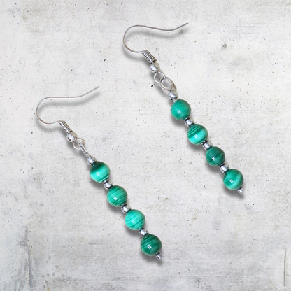 Boucles d'oreilles en perles de Malachite (BO212) - ENAE Minéraux