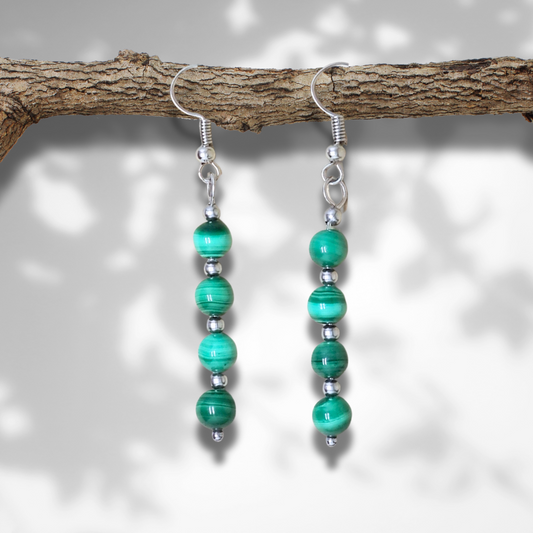 Boucles d'oreilles en perles de Malachite (BO212) - ENAE Minéraux