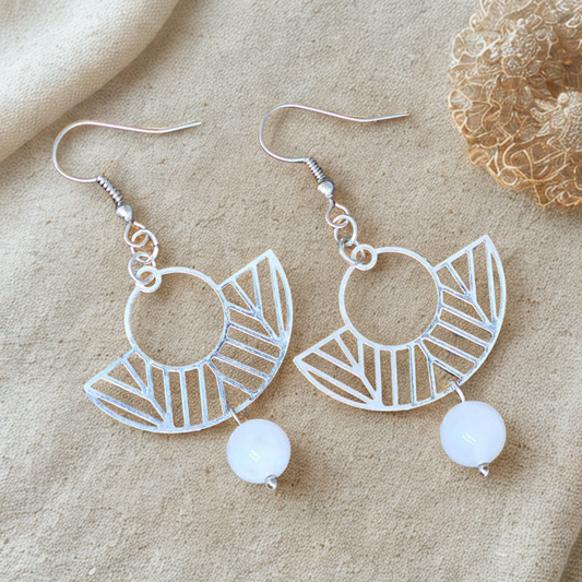 Boucles d'oreilles avec perles en Quartz blanc (BO203)
