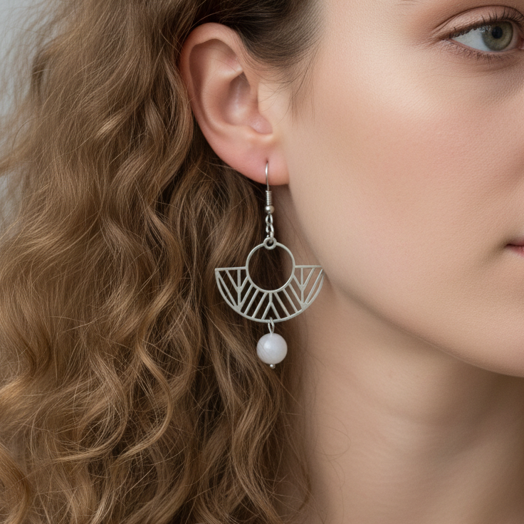 Boucles d'oreilles avec perles en Quartz blanc (BO203)