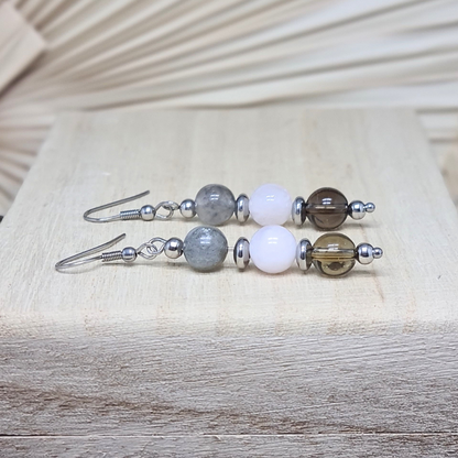 Boucles d'oreilles en perles de 3 Quartz (BO214)