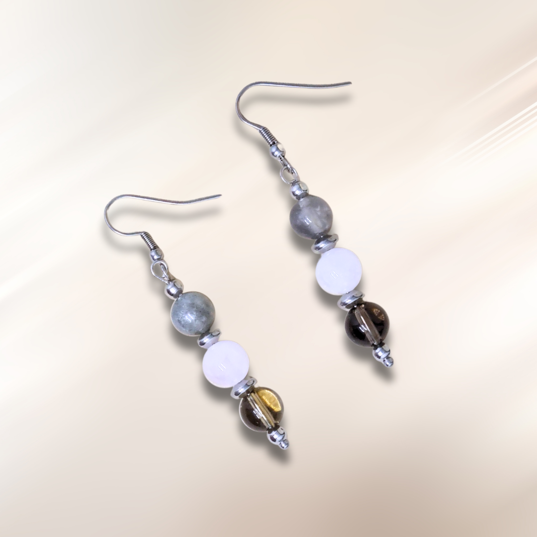 Boucles d'oreilles en perles de 3 Quartz (BO214)