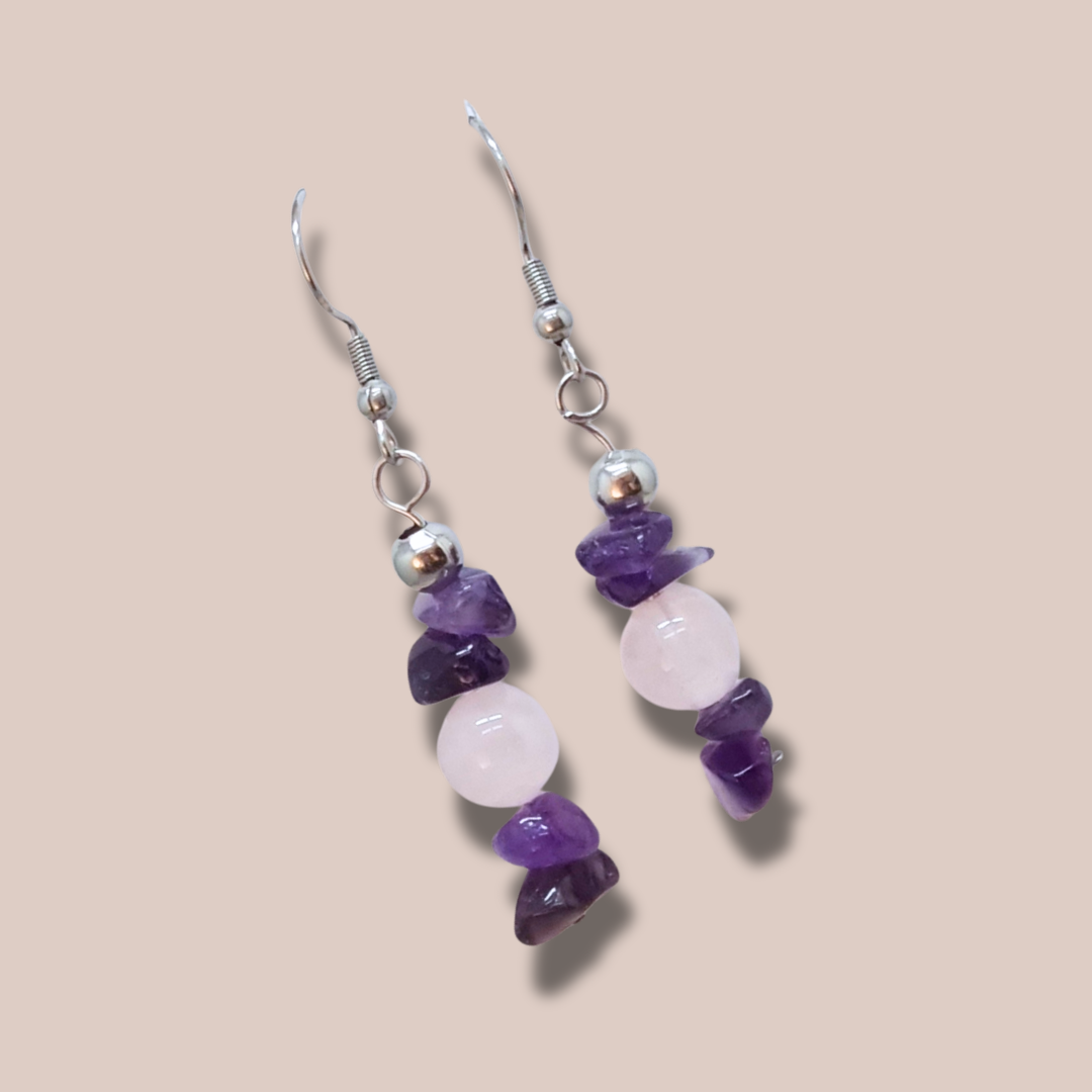 Boucles d'oreilles en Améthyste et Quartz rose (BO230)