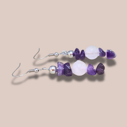 Boucles d'oreilles en Améthyste et Quartz rose (BO230)