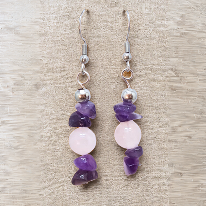 Boucles d'oreilles en Améthyste et Quartz rose (BO230)
