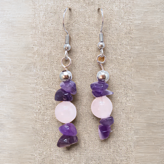 Boucles d'oreilles en Améthyste et Quartz rose (BO230)