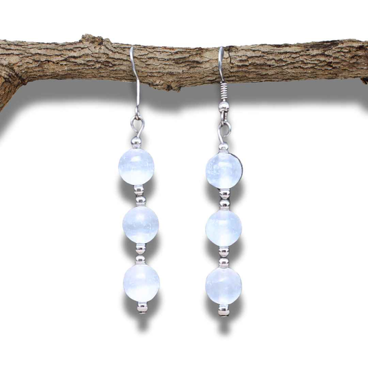 Boucles d'oreilles en Sélénite et acier inoxydable (BOHM186)