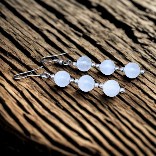 Boucles d'oreilles en Sélénite et acier inoxydable (BOHM186)